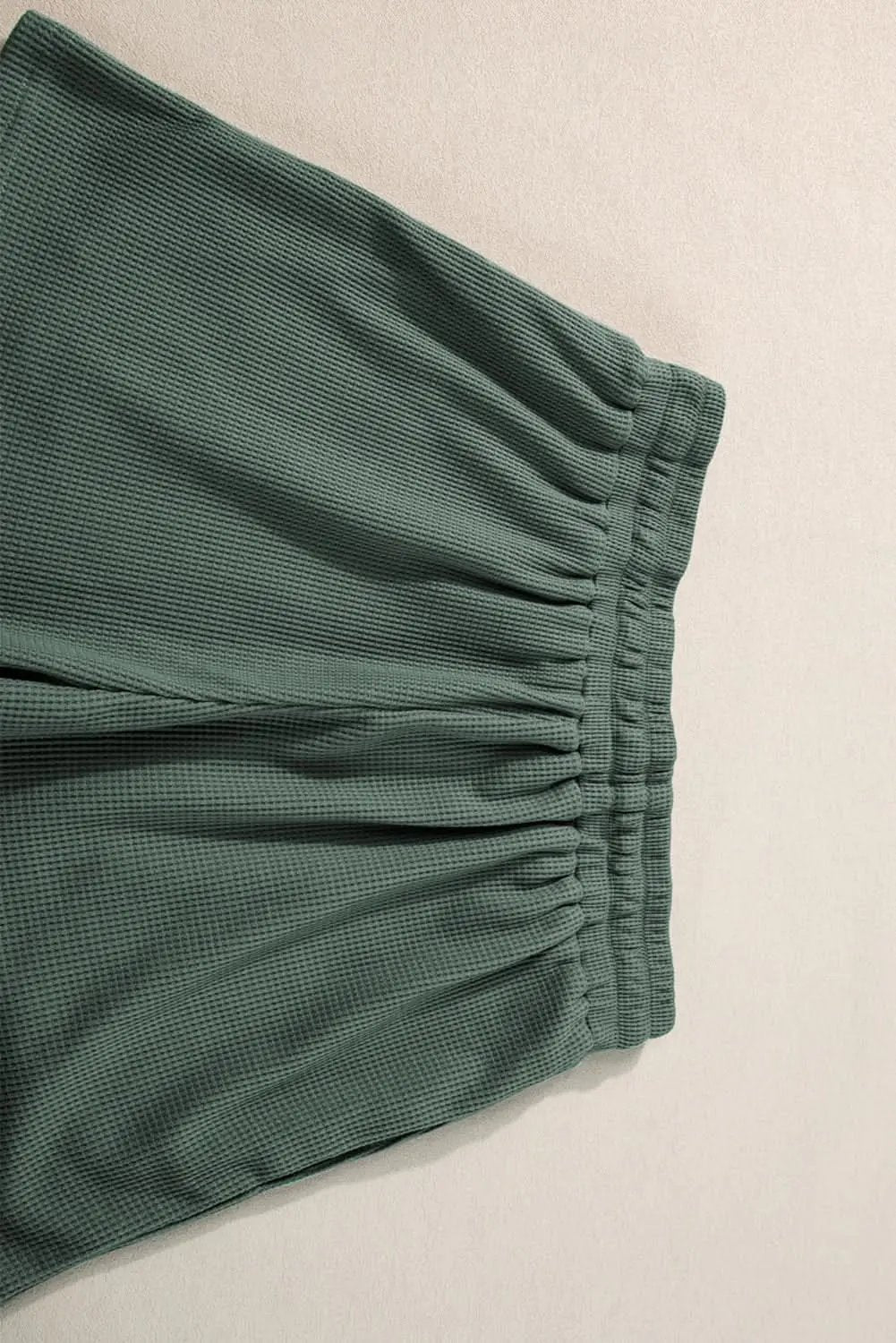 Mist Green Waffle Knit Patched Pocket Tank and Drawstring Shorts Set - Love Salve